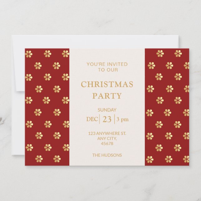Red & Gold | Modern Daisy Christmas Party Holiday Card (Front)