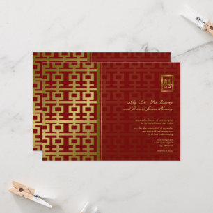 Red & Gold Modern Double Happiness Chinese Wedding Invitation