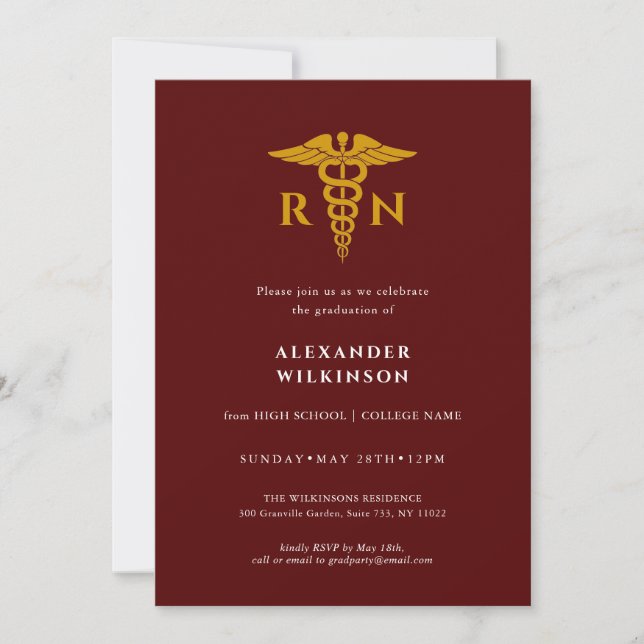 Red Gold Modern Nurse School Graduation Invitation (Front)