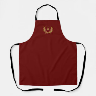 Red Gold Monogram Elegant Chic Fancy Pretty Apron