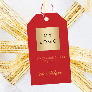 Red gold name business logo QR code hang tag