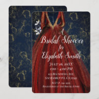 Red Gold & Navy Blue Glam Dress Bridal Shower