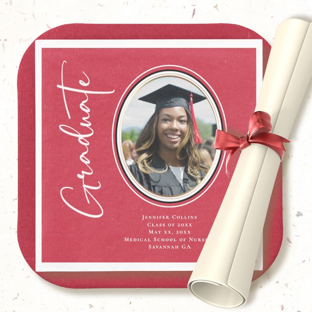 Red Gold Nurse Graduate Script Minimal Photo Napkin (Creator Uploaded)
