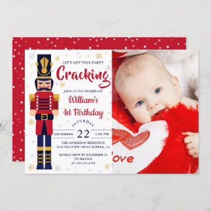 Red Gold Nutcracker Christmas Birthday Photo Invitation