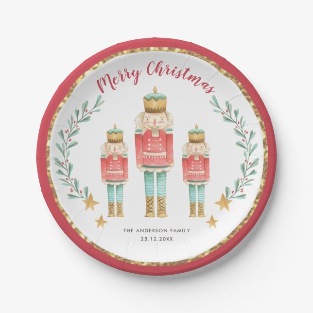 Red Gold Nutcracker Christmas Holiday Party Favour Paper Plate (Front)
