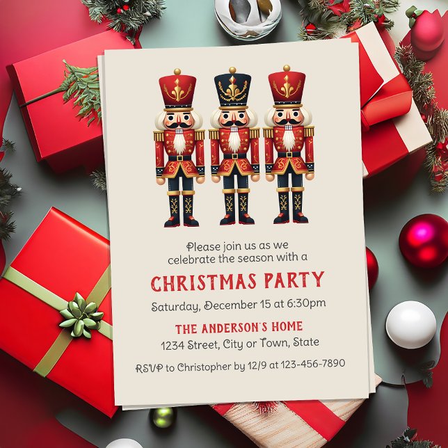 Red & Gold Nutcracker Christmas Holiday Party Invitation (Creator Uploaded)