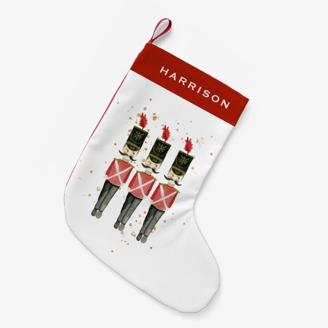 Red & Gold Nutcracker Personalised Christmas Small Christmas Stocking (Front (Hanging))