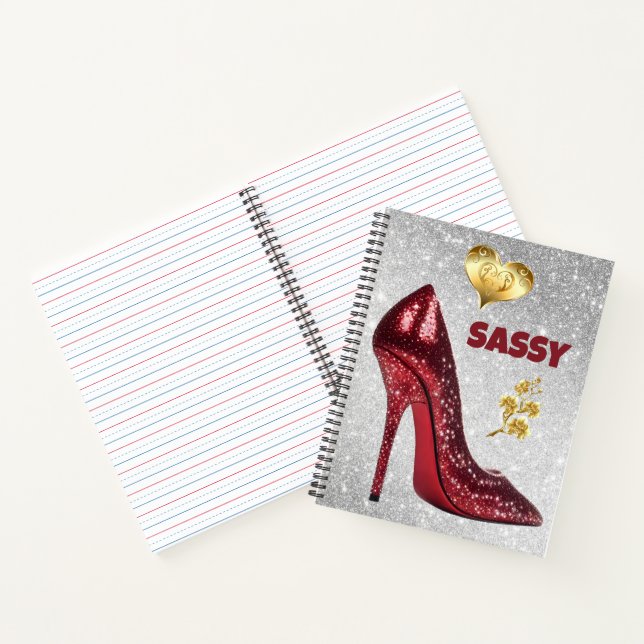 Red & Gold on silver High Heel Shoe | Notebook (Inside)