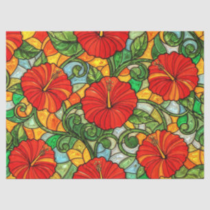 Red Gold Orange Hibiscus Faux Stained Glass Tissue Paper