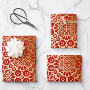 Red gold oriental pattern elegant wrapping paper sheet