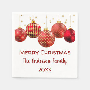 Red & Gold Ornament Christmas Holiday Party Napkin