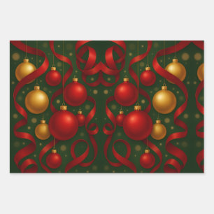 Red & Gold Ornament Wrapping Paper Sheet