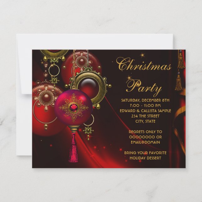Red Gold Ornaments Corporate Christmas Party Invitation (Front)