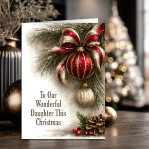 Red Gold Ornaments Daughter Christmas Holiday Card