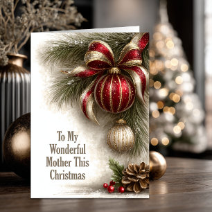 Red Gold Ornaments Mother Christmas Holiday Card