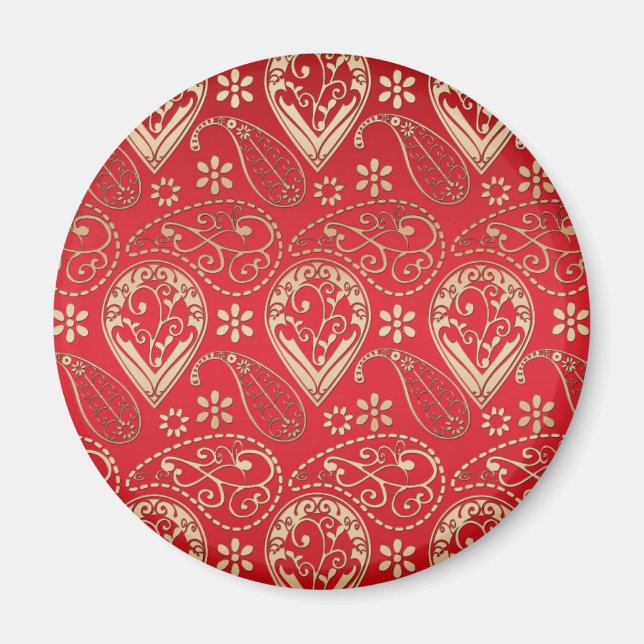 Red Gold Paisley Bandana Pattern Magnet (Front)