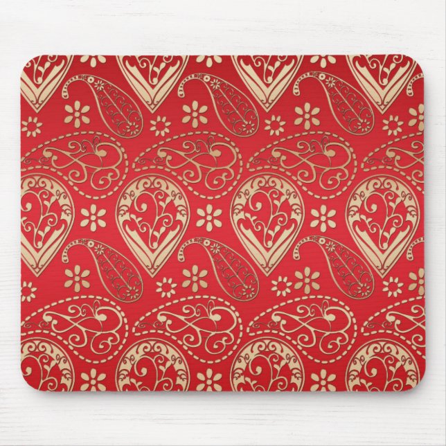 Red Gold Paisley Bandanna Pattern Mouse Pad (Front)