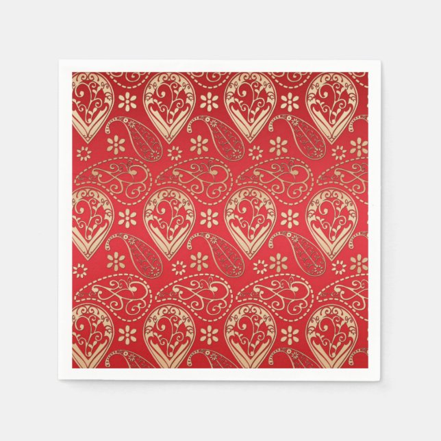 Red Gold Paisley Bandanna Pattern Napkin (Front)