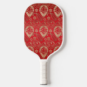 Red Gold Paisley Bandanna Pattern Pickleball Paddle