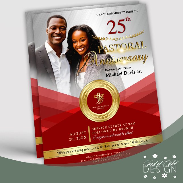 Red & Gold Pastoral Anniversary Church Event Flyer (Creator Uploaded)