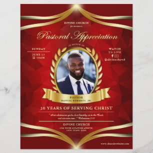 Red Gold Pastoral Appreciation Church Service Flyer