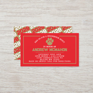 Red & Gold Pawprint Mini Graduation Invites