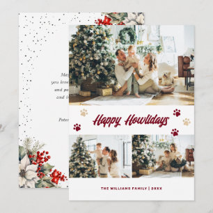 Red Gold Paws Botanical Photo Happy Howlidays Holiday Card