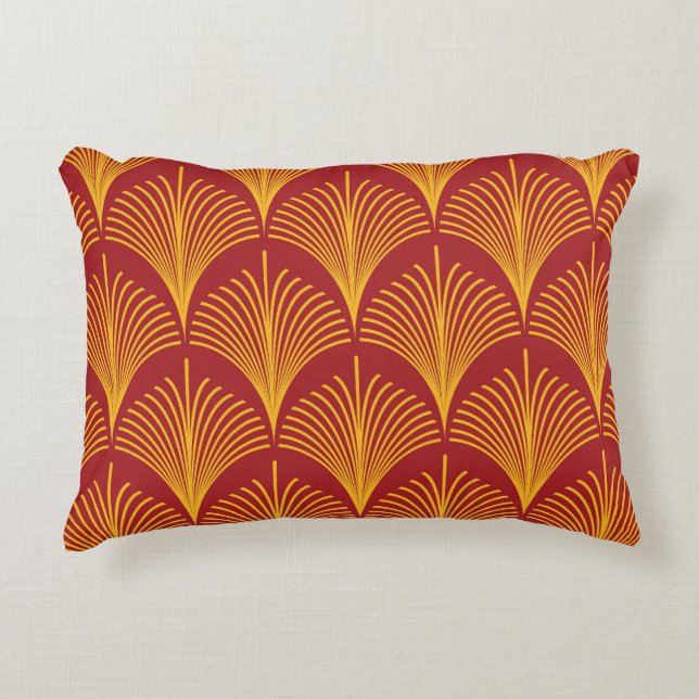 Red Gold Peacock: Art Deco. Decorative Cushion (Front)