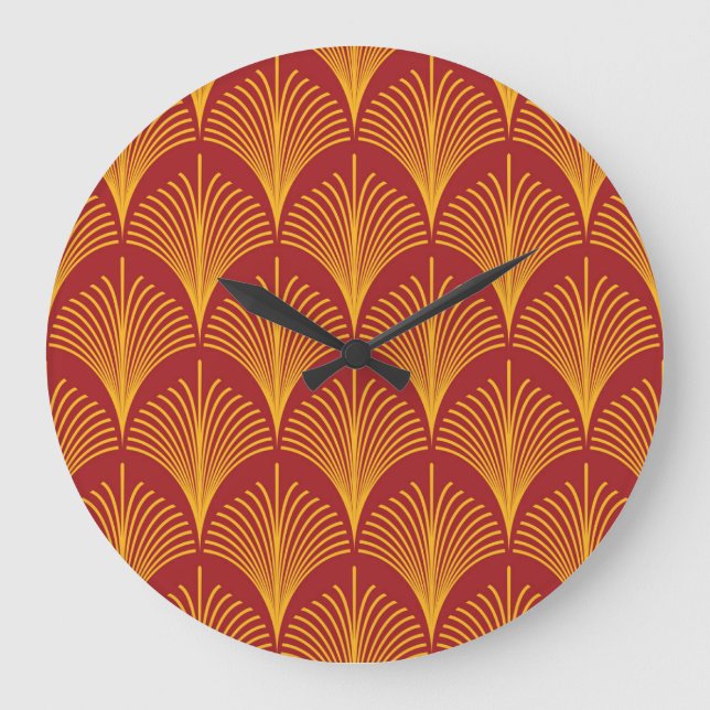 Red Gold Peacock: Art Deco. Large Clock (Front)