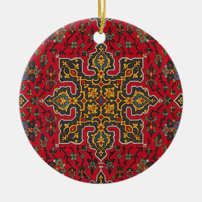 Red & Gold Persian Rug Ceramic Tree Decoration (Front)
