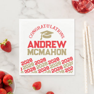 Red & Gold Personalised Graduation Party Paper Napkin