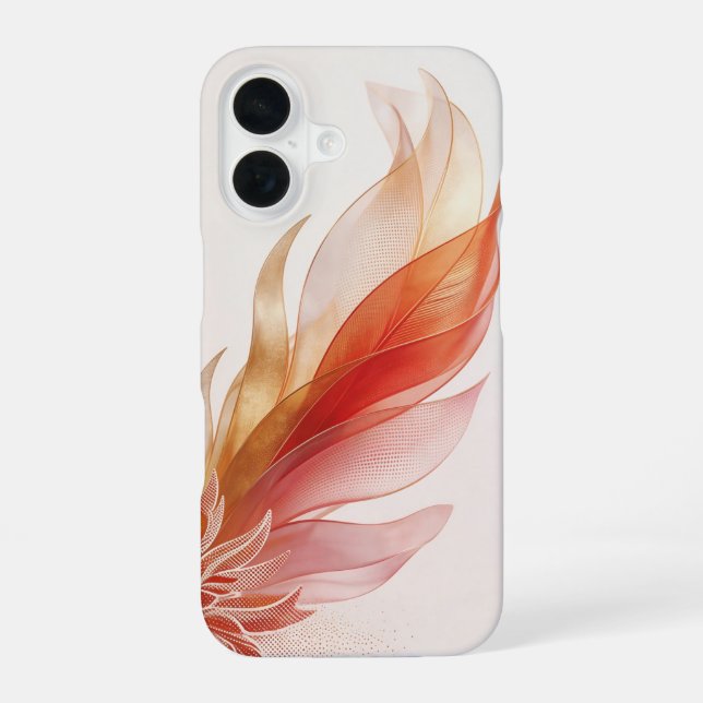 Red Gold Phoenix Feather Abstract Art iPhone 16 Ca Case (Back)