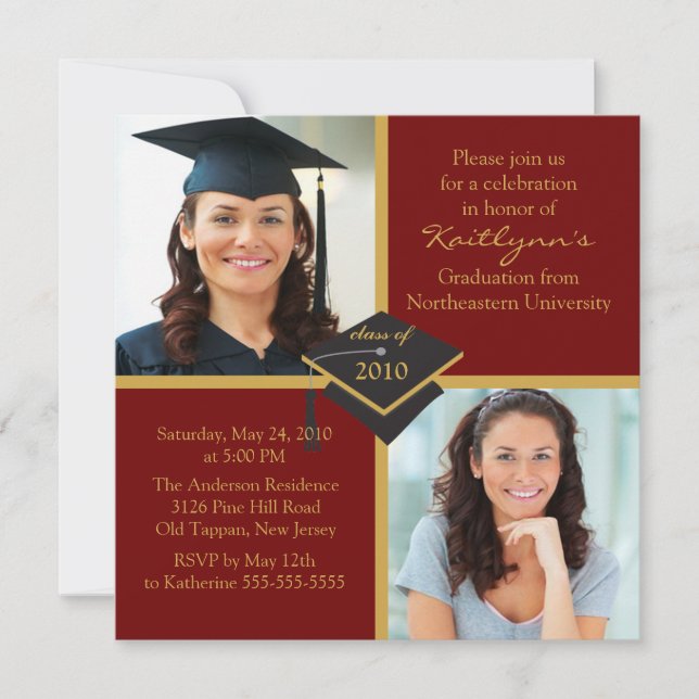 Red & Gold Photo Graduation Invitation (Front)