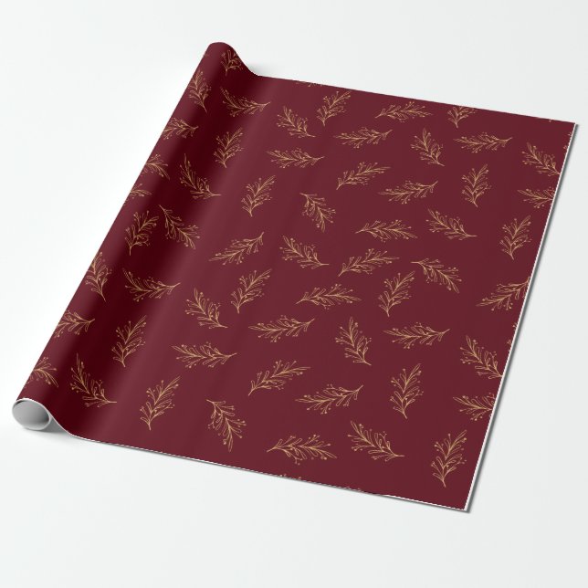 Red & Gold Pine Wrapping Paper (Unrolled)