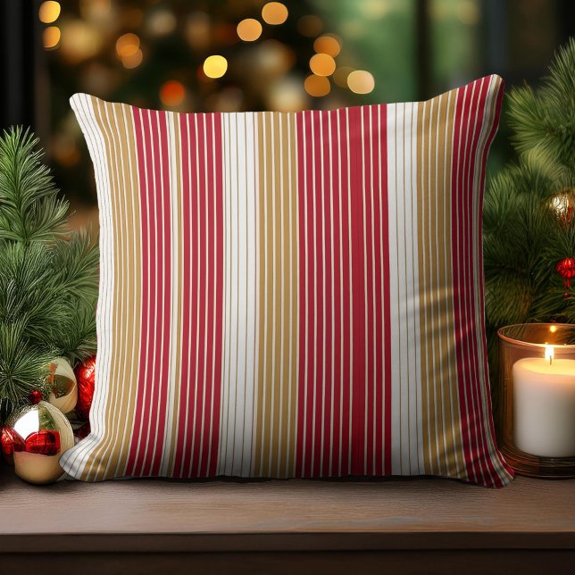 Red Gold Pinstripe Christmas Pattern#28 ID1009 Cushion (Creator Uploaded)