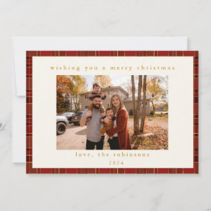 Red Gold Plaid Custom Photo Christmas Holiday Card