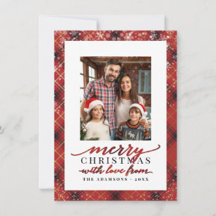 Red & Gold Plaid   Merry Christmas Family Photo Holiday Card