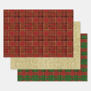Red Gold Plaid Wrapping Paper Sheet