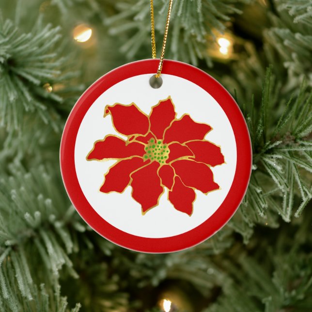 Red Gold Poinsettia Ceramic Tree Decoration (Tree)
