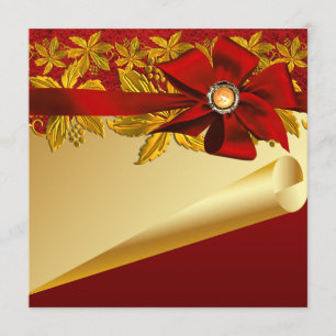 Red Gold Poinsettia Christmas Party Invitation