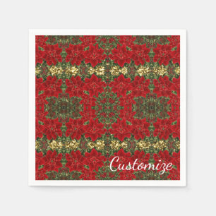 Red & Gold Poinsettia Pattern Holiday Napkins