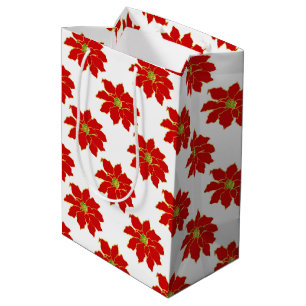 Red Gold Poinsettia Pattern Medium Gift Bag