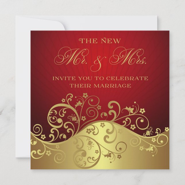 Red &  Gold Post Wedding Reception Invitation (Front)
