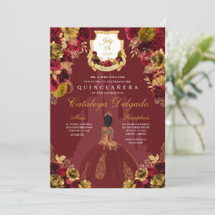 Red & Gold Princess Castle Quinceañera Invitation
