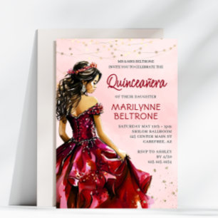 Red Gold Princess Quinceañera Invitation