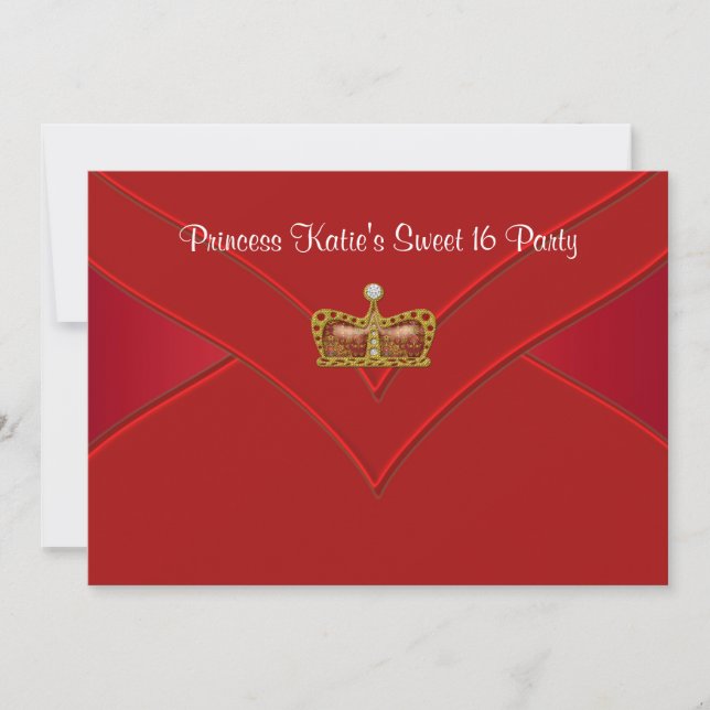 Red Gold Princess Sweet 16 Party Invitation (Front)