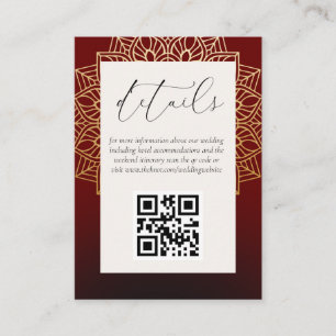 Red Gold QR Code Wedding Website Enclosure Card