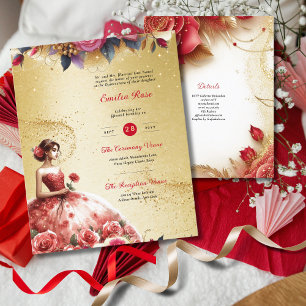 Red Gold Quinceanera Dress Ceremony Reception