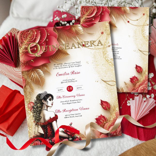 Red Gold Quinceanera Dress Ceremony Reception     (Creator Uploaded)