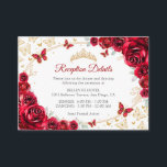 Red Gold Quinceanera Reception Details Enclosure Card<br><div class="desc">Red gold Quinceanera reception details enclosure cards. Features,  script font,  gold butterflies,  watercolor roses and tiara. Perfect for an elegant princess style glam celebration. Personalize with your own details.</div>